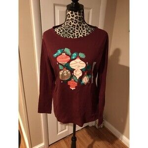 CROFT & BARROW The Classic Tee Burgundy Christmas Ornaments Sz M Holiday New